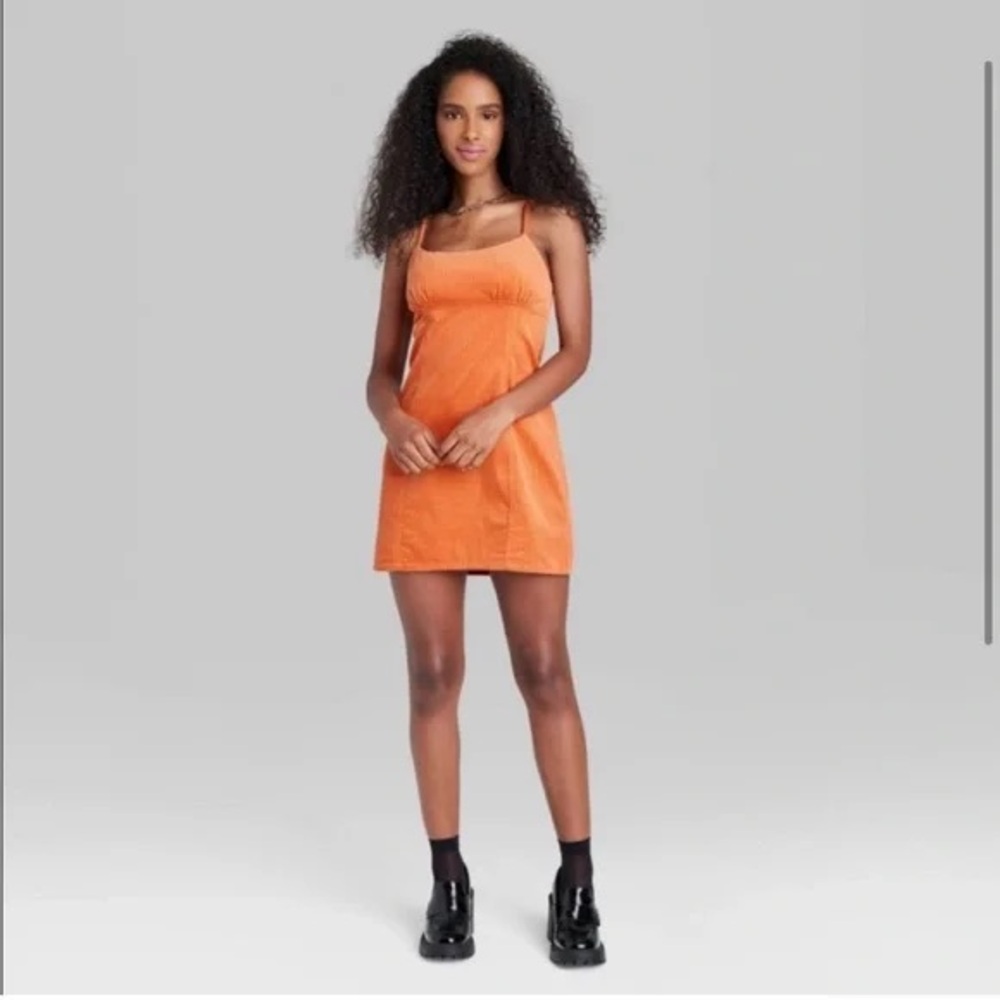 Burnt Orange Corduroy Wild Fable Mini Dress with Adjustable Straps